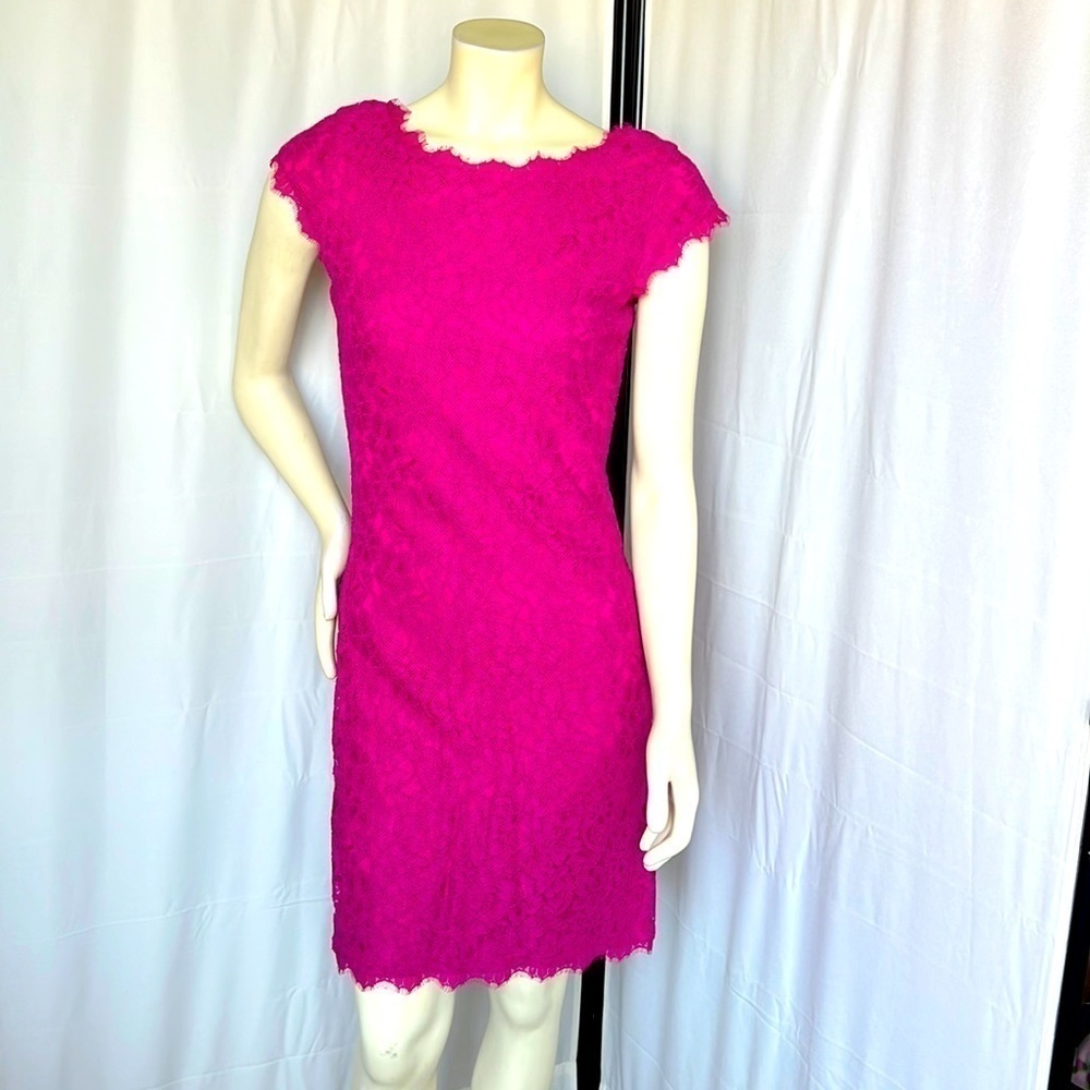 Diane Von Furstenberg Magenta Pink Lace Cap-Sleeve Dress